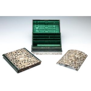 An antique notebook, length 30 cm and compendium, both with…