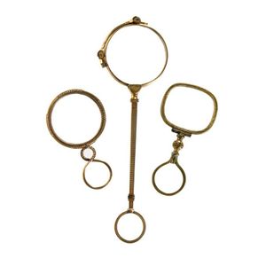 Two early rolled gold Quizzing glasses & rolled gold lorgnette