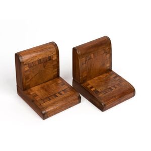 A pair of vintage Australian inlaid timber bookends, early 20th…