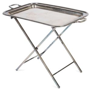 A silver-plated rectangular tray on folding stand, Continental…