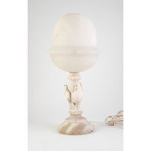 Italian alabaster lamp, with acorn shaped shade & bird…