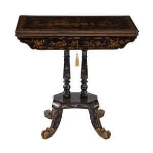 Black Lacquer Export Canton Export Games Table - Early 19th Century