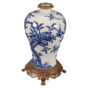 Chinese blue and white porcelain and ormolu vase, of meiping&hellip;