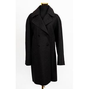 HERMES Khaki Gray wool Stand collar Coat H en Biais