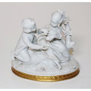 Dresden Unter Weiss Bach ceramic figural group, courting couple,…