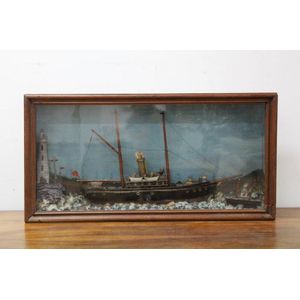 Shadow frame diorama of a steamer ship & lighthouse, 44 cm high,…