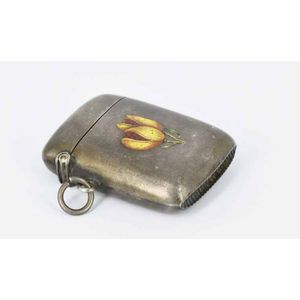 A sterling silver match box, with a tulip enamel design on…