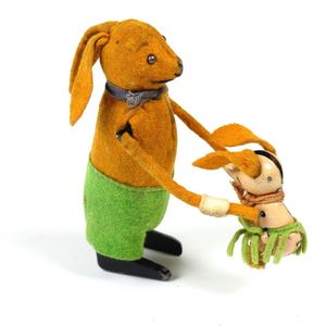Rare 1930s Schuco wind-up rabbit and baby, felt covering over…