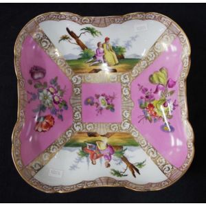 Dresden hand painted square bowl, figure and blossom decorated,…