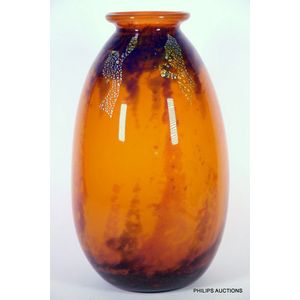 A monumental Muller Freres orange Art Deco cased glass vase,&hellip;