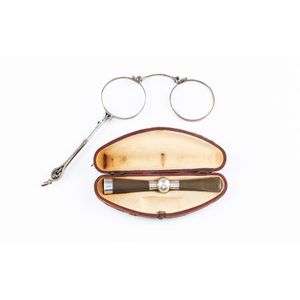 Vintage silver lorgnette and cigar holder, lorgnette with…