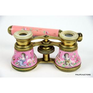 A pair of French enamelled porcelain opera glasses, early 20th…