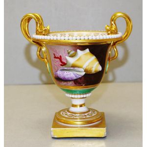 barr flight worcester campana vase shape antique gilded base 1804 1813 england serpent seashell marked handles bone decoration painted china