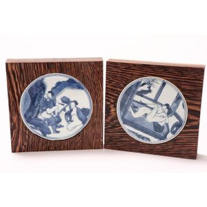 Two Chinese porcelain and wooden tea pot stands, of square form,&hellip;