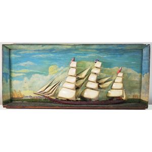 Victorian diorama of a three-masted ship of timber construction…