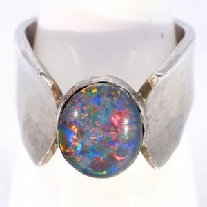 Oval Black Opal Triplet Ring in 18ct White Gold - Rings - Jewellery