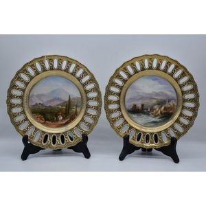 Gilded Copeland Porcelain Plates with Hand Painted Scenes - Spode ...