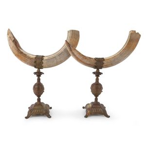 A pair of antique French table ornaments, hippo tooth and…