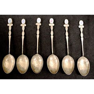 Set six Australian opal set silver coffee spoons boxed set,…