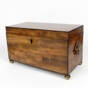 A Regency mahogany tea caddy, plain rectangular form with ebony…