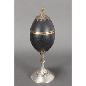 Victorian gilt sterling silver and emu egg cup and cover,…