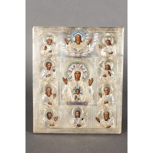 19th century Russian icon and silver oklad, of rectangular form,…