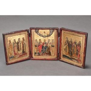 17th century Russian triptych icon, of rectangular form,…