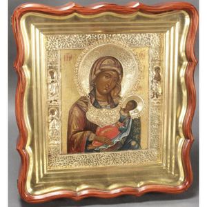 Large 18th century Russian icon and silver oklad, of…