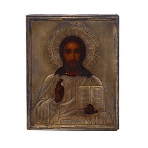 A Russian icon of Christ Pantocrator, with oklad, Moscow,…