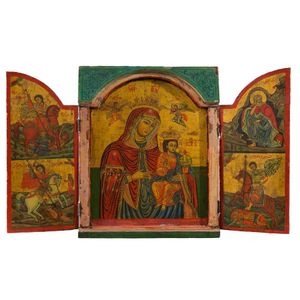 A Syrian triptych icon of the mother of God, 19th century,…