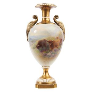 A Royal Worcester porcelain highland cattle vase, Harry Stinton,…