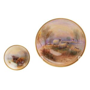 Two Royal Worcester porcelain painted dishes, the largest…