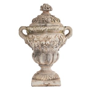 A pair of 18th century style Breton lidded garden urns, the…