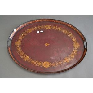 Victorian Antique 1860 Hand Painted Tin Toleware Tray