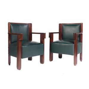 A pair of stylish calamander Art Deco salon chairs upholstered…