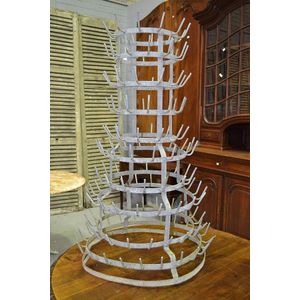 Large tall French gal metal bottle holder, approx 108 cm high