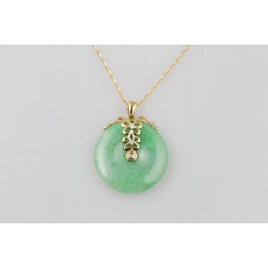 18ct Jade Pi Pendant with Floral Mount and Diamonds - Pendants/Lockets ...