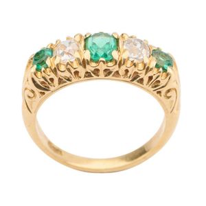 18ct gold, emerald and diamond ring, the five stone ring&hellip;