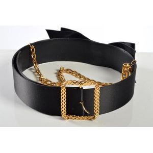 CHANEL Black Leather and Gold Metal Belt Wide Oversized Multi CC Logo 1992