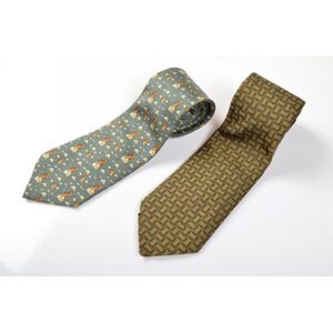 Two silk ties by Hermes, styled with a beaver and rock design&hellip;