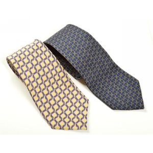 Two silk ties by Hermes, styled in navy with a grey pattern,&hellip;