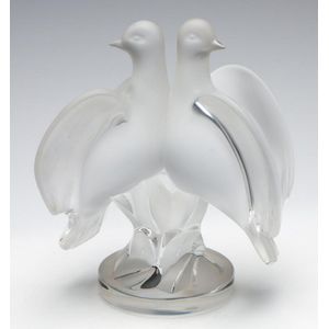 Large Lalique Crystal Bird Figurine, Flying Dove