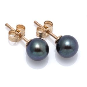 Black Pearl Stud Earrings with 9ct Gold Fittings - Earrings - Jewellery