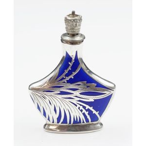 Antique German silver & enamel perfume bottle blue with silver&hellip;