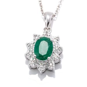 Emerald and Diamond Cluster Pendant Necklace - Pendants/Lockets - Jewellery