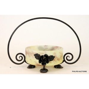 An Art Deco Ironwork and pate de verre bowl, circa 1930s, the&hellip;