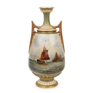 A Royal Worcester two handle lamp base/vase by Harry Stinton,…