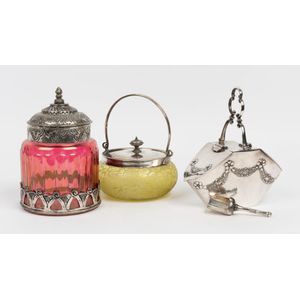 A group of antique silver plate and glass table wares,…