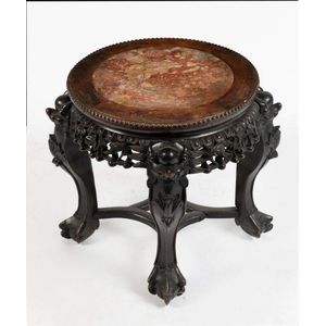 Chinese Marble Top Side Table with Carved Skirt - Furniture - Oriental