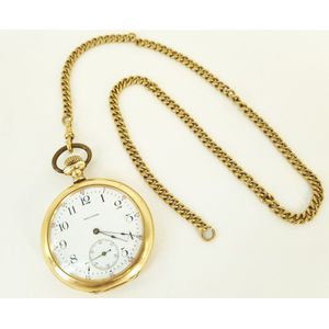 A Waltham gold plated fob watch on gold chain. Chain tests&hellip;